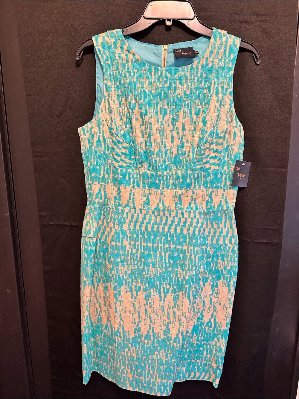 Just...Taylor Teal & Cream Patterned Sheath Dress
